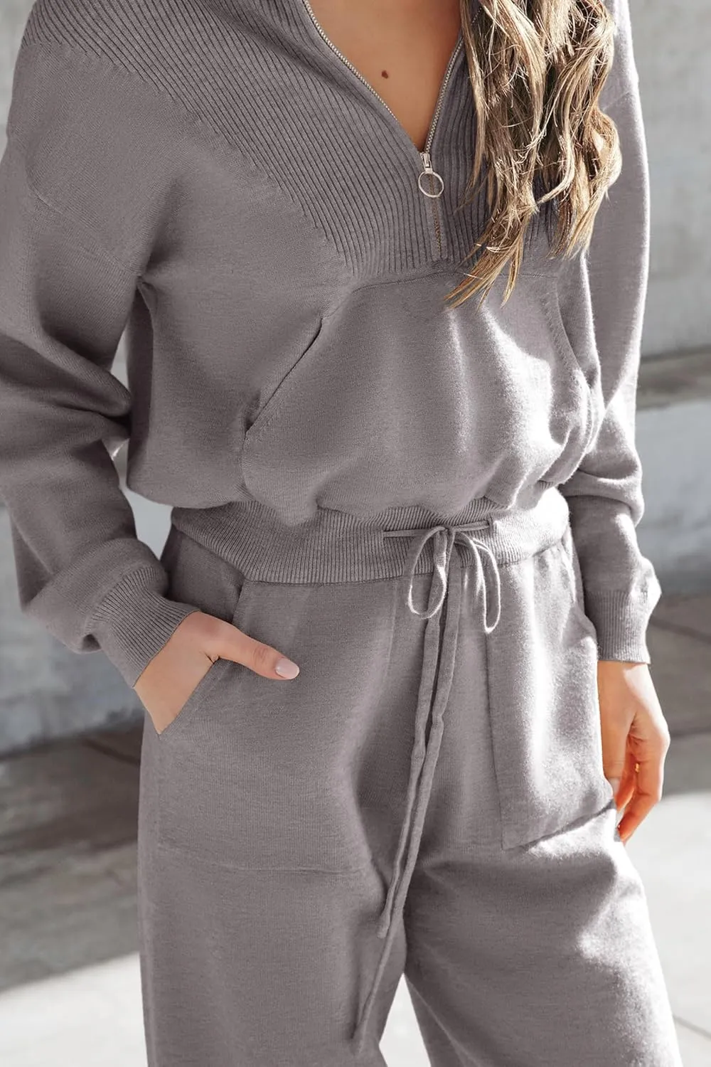 PRETTYGARDEN Women's 2 Piece Sweater Set Pullover Zip Up Sweatshirt Jogger Sweatpants Tracksuit Casual Outfit