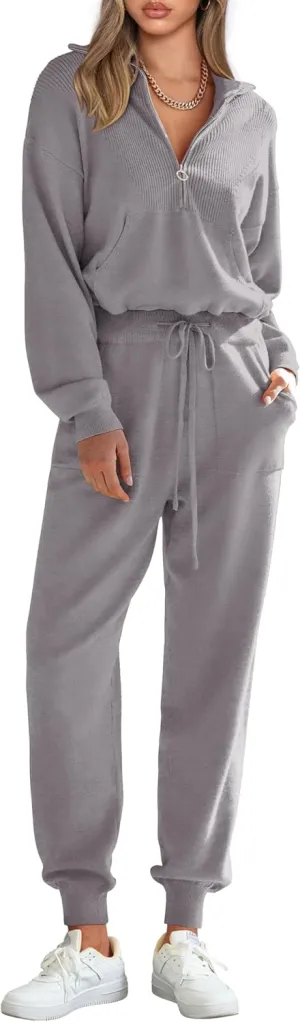PRETTYGARDEN Women's 2 Piece Sweater Set Pullover Zip Up Sweatshirt Jogger Sweatpants Tracksuit Casual Outfit