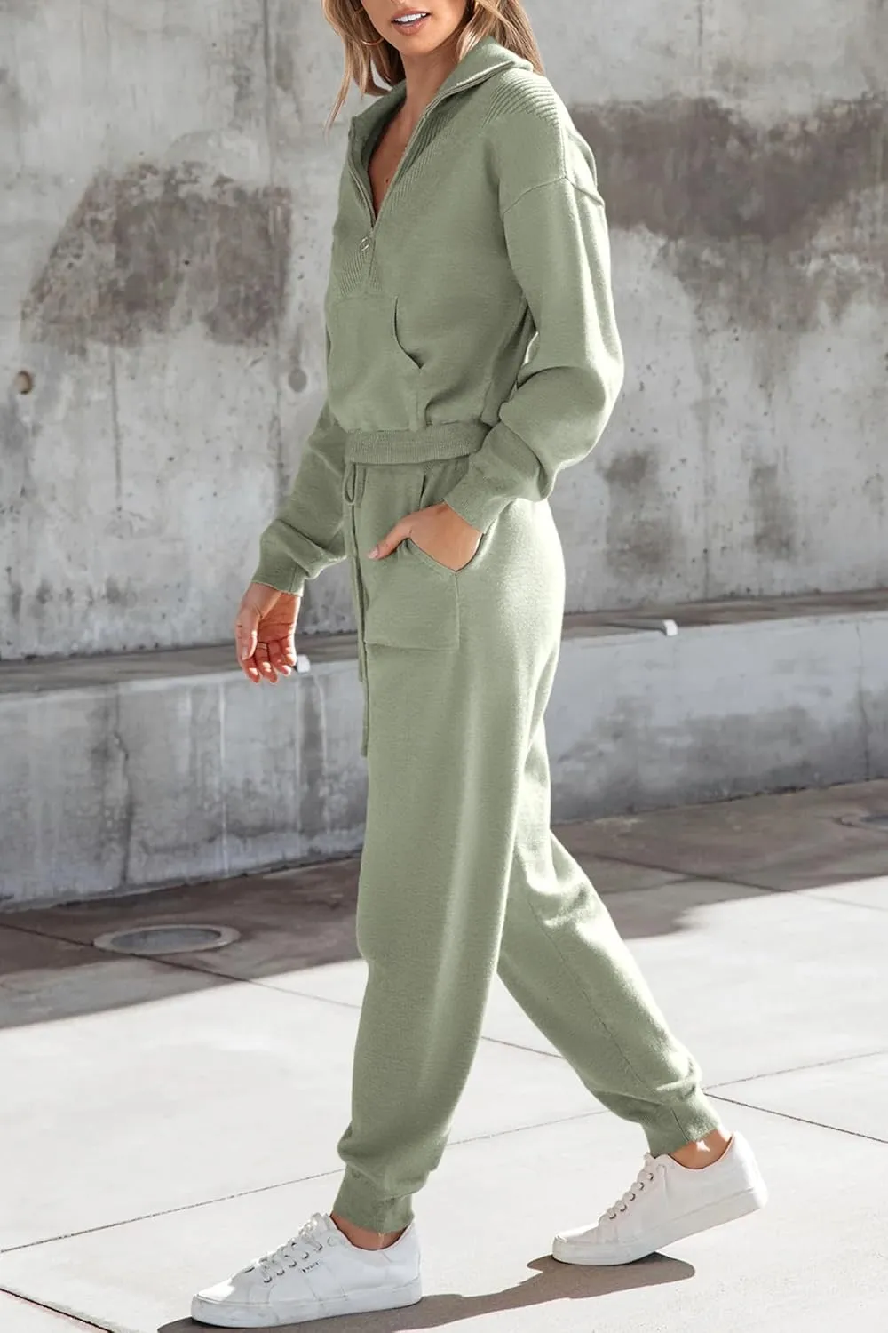 PRETTYGARDEN Women's 2 Piece Sweater Set Pullover Zip Up Sweatshirt Jogger Sweatpants Tracksuit Casual Outfit