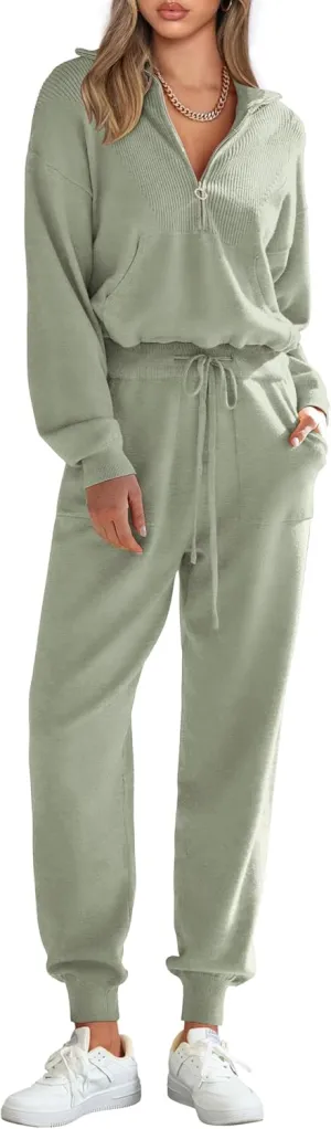 PRETTYGARDEN Women's 2 Piece Sweater Set Pullover Zip Up Sweatshirt Jogger Sweatpants Tracksuit Casual Outfit
