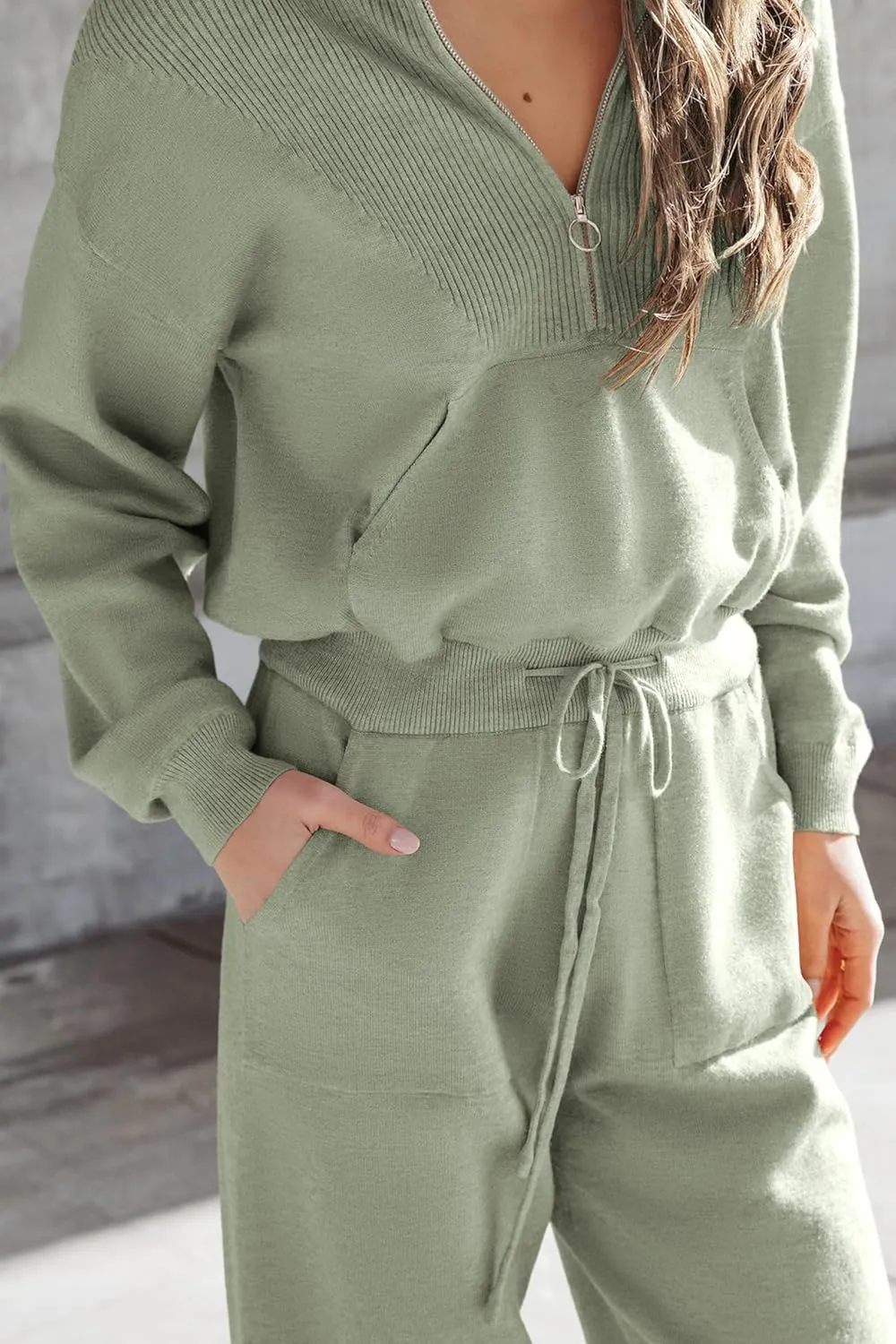 PRETTYGARDEN Women's 2 Piece Sweater Set Pullover Zip Up Sweatshirt Jogger Sweatpants Tracksuit Casual Outfit