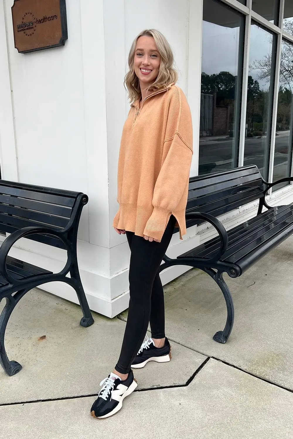 PRETTYGARDEN Women's Fall Pullover Oversized Sweaters Casual Long Sleeve Zip Up Lapel V Neck Knitted Winter Tops