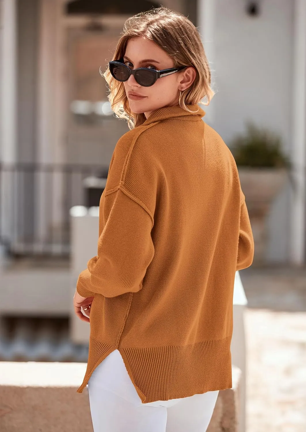 PRETTYGARDEN Women's Fall Pullover Oversized Sweaters Casual Long Sleeve Zip Up Lapel V Neck Knitted Winter Tops