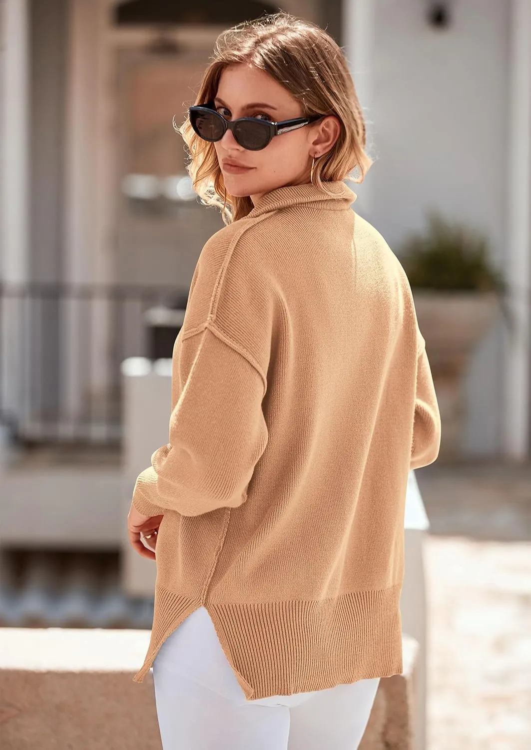 PRETTYGARDEN Women's Fall Pullover Oversized Sweaters Casual Long Sleeve Zip Up Lapel V Neck Knitted Winter Tops