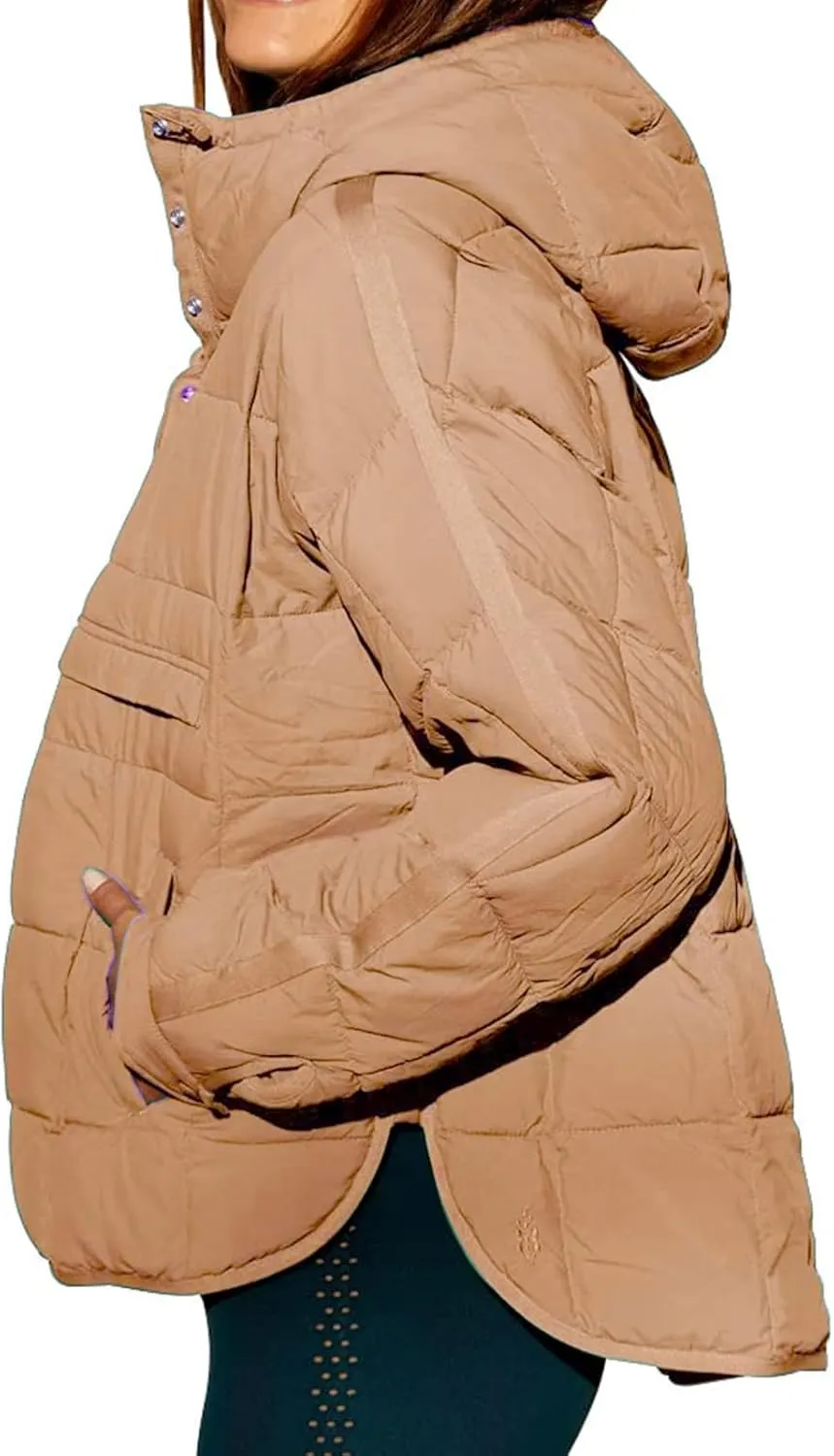 Pullover Puffer Jacket Womens Long Sleeve Oversized Quilted Hoodies Button Down Hooded Padded Coat Fall Comfy Outwear