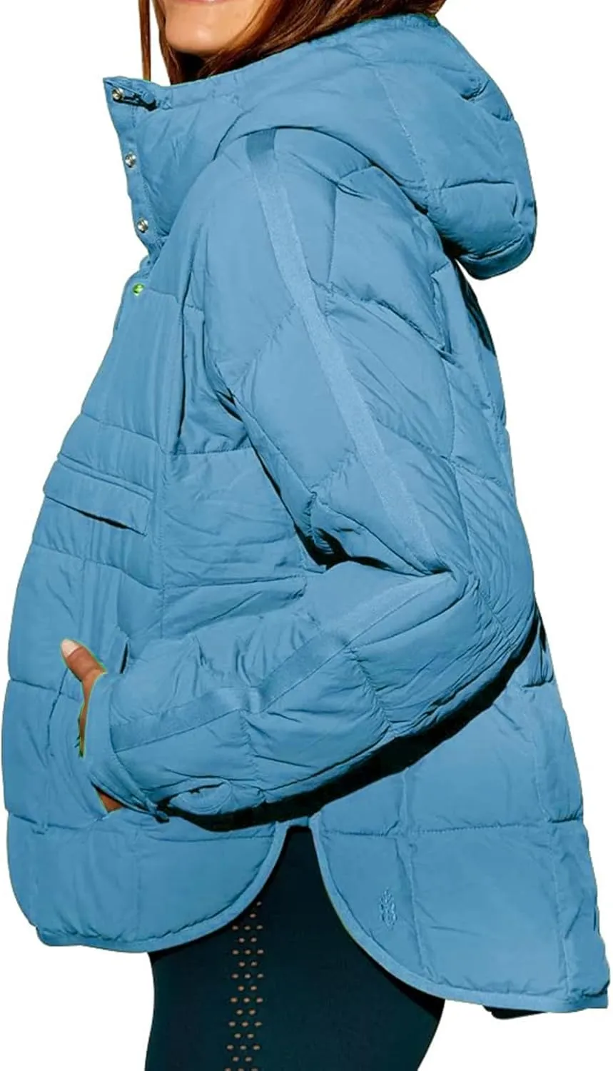 Pullover Puffer Jacket Womens Long Sleeve Oversized Quilted Hoodies Button Down Hooded Padded Coat Fall Comfy Outwear