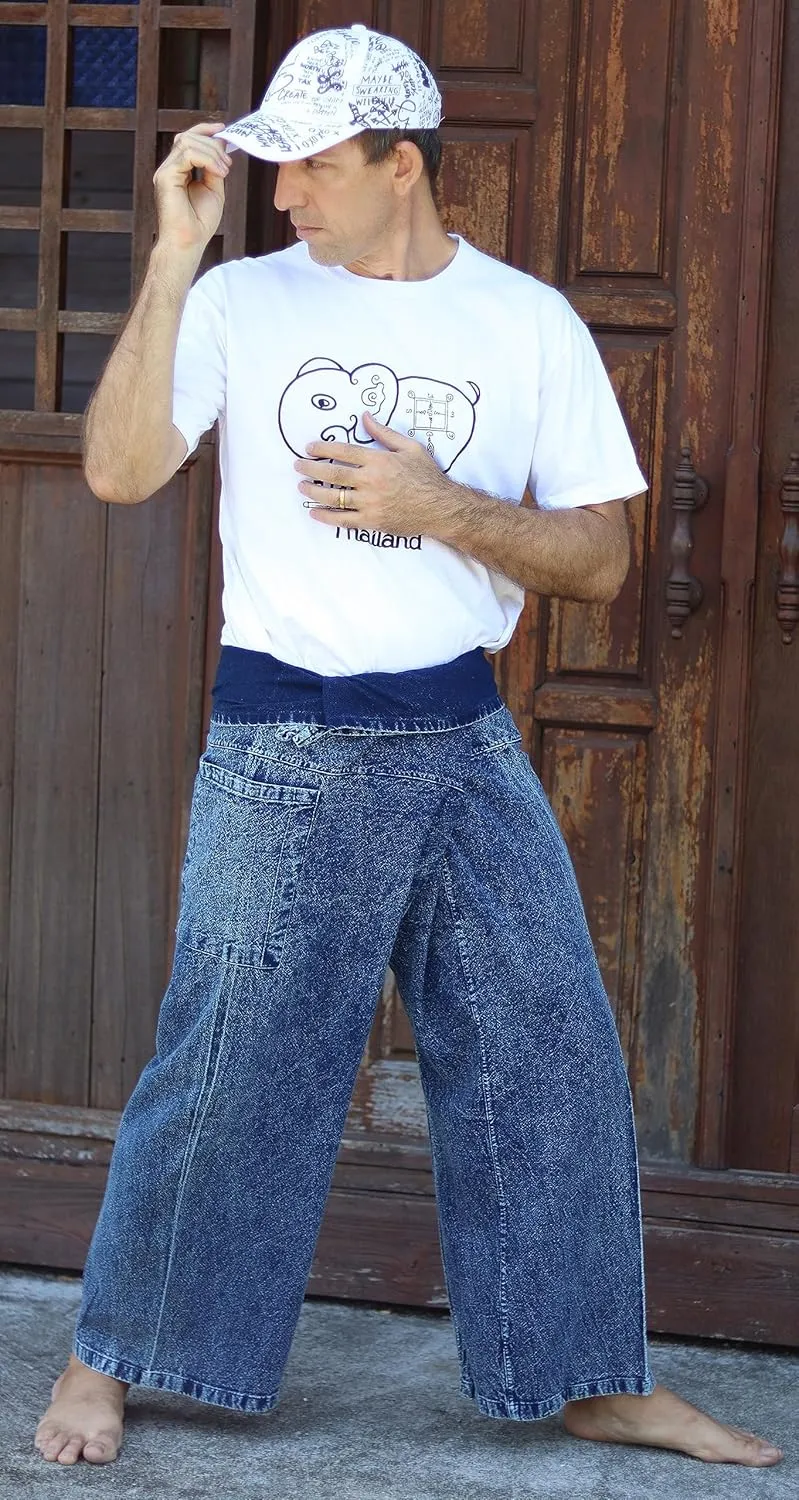 RaanPahMuang Thai Fisherman Pants Men/Women, Loose Yoga, Pirate, Harem Pants, 100% Cotton, Unisex Kimono Pants