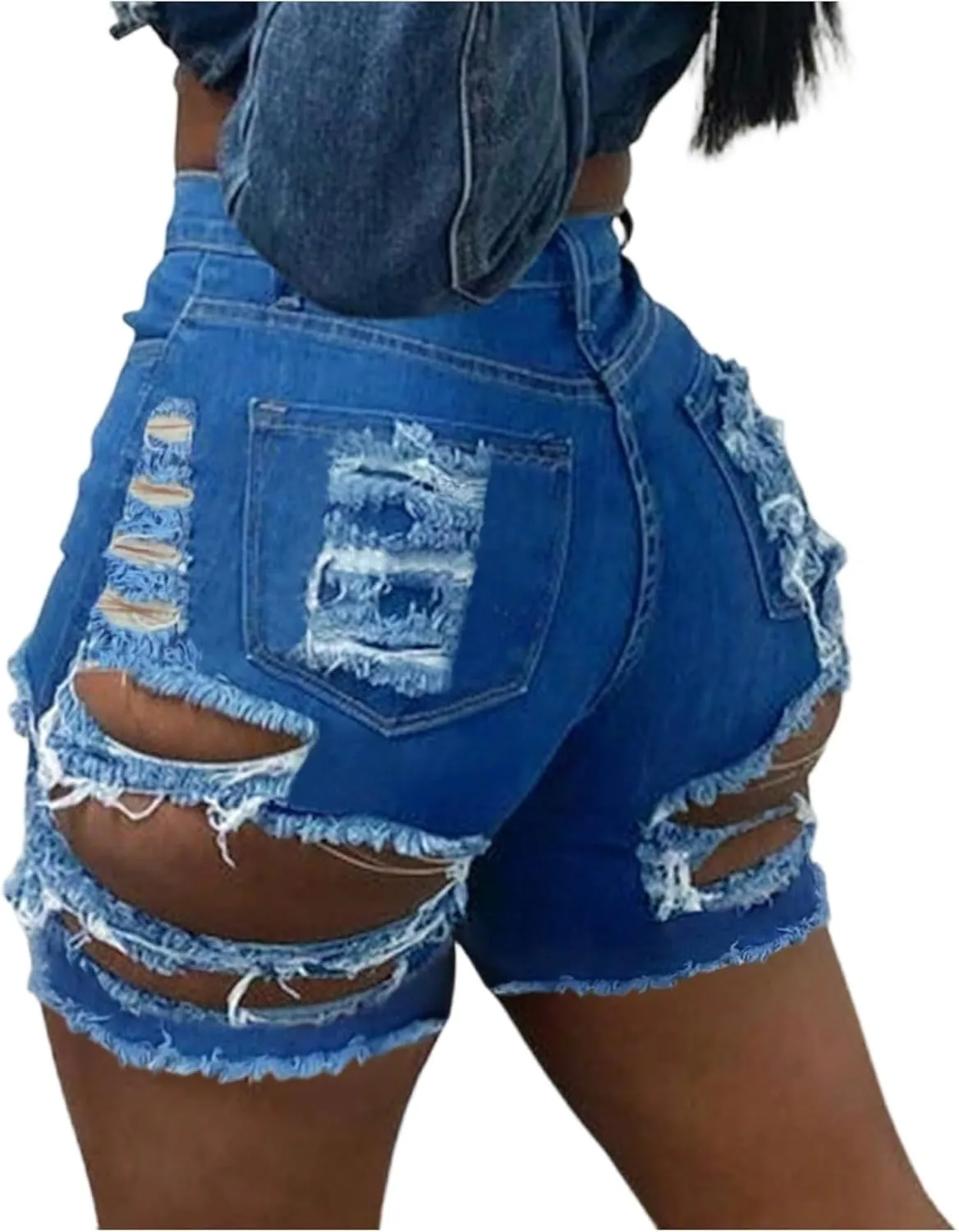 Ripped Jean Shorts Womens High Waisted Boxer Stretchy Denim Shorts Lounge Hot Trendy Jeans Jorts with Pockets