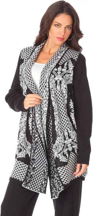 Roaman's Women's Plus Size Diamond Cage Cardigan Sweater