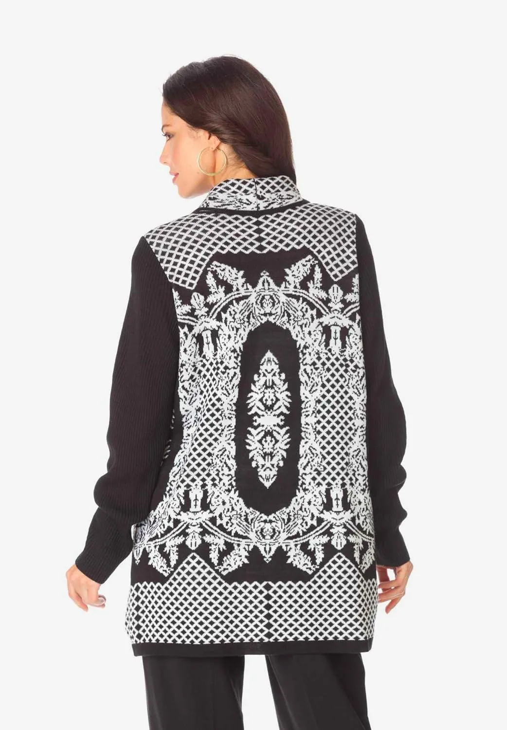 Roaman's Women's Plus Size Diamond Cage Cardigan Sweater