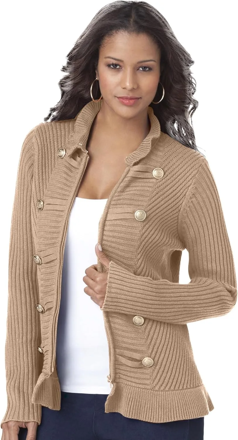 Roaman's Women's Plus Size Military Cardigan Sweater