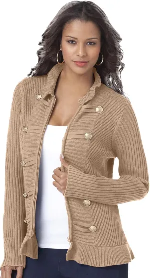 Roaman's Women's Plus Size Military Cardigan Sweater