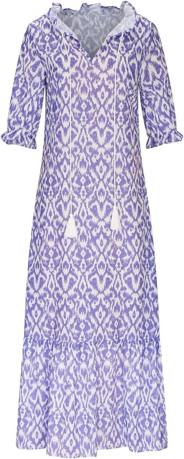 Rvidbe Womens Summer Dresses Casual V Neck Short Sleeve Floral Print Boho Maxi Dress Flowy Plus Size Beach Vacation Sundress