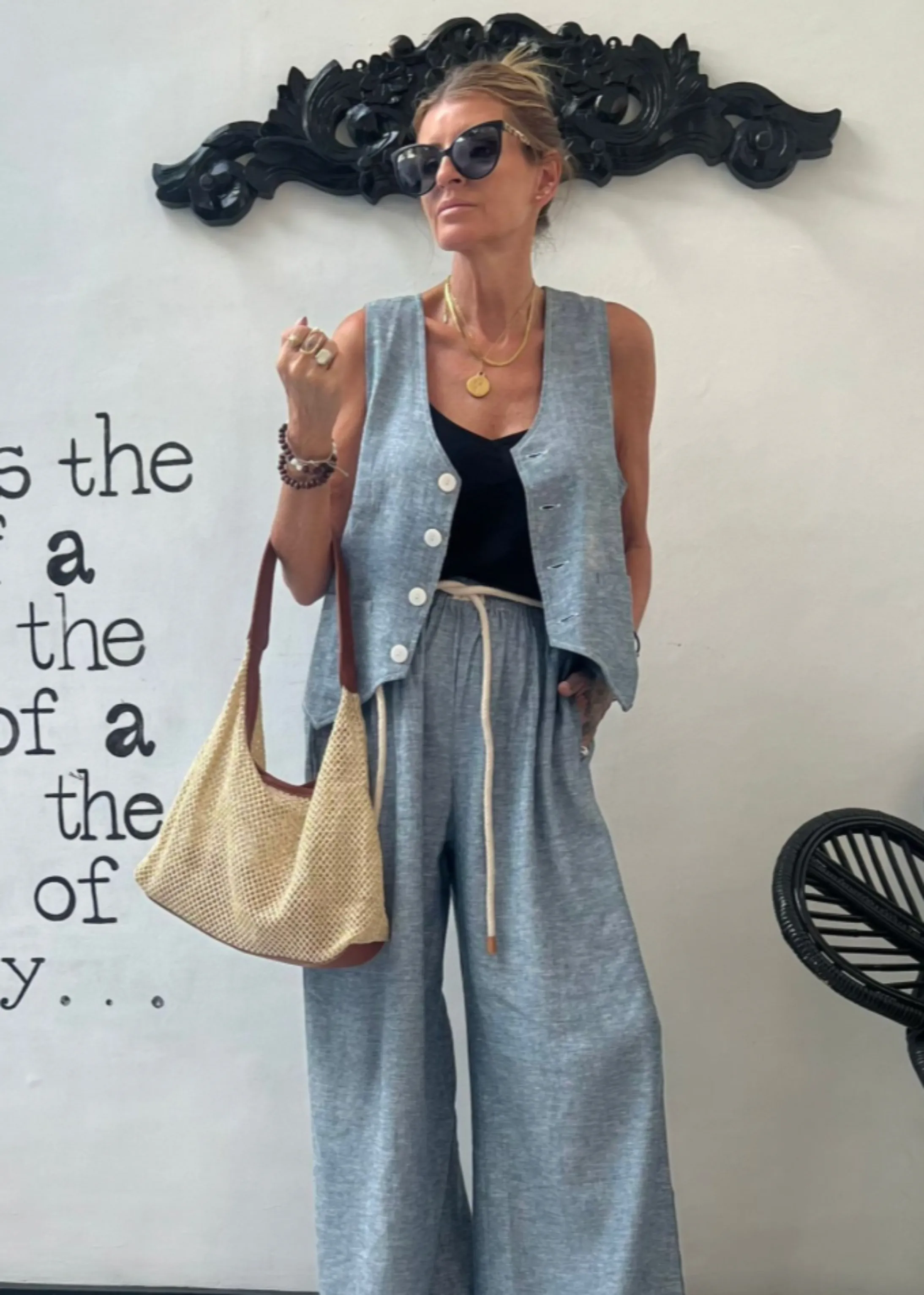Saloon Linen Vest - Denim Look