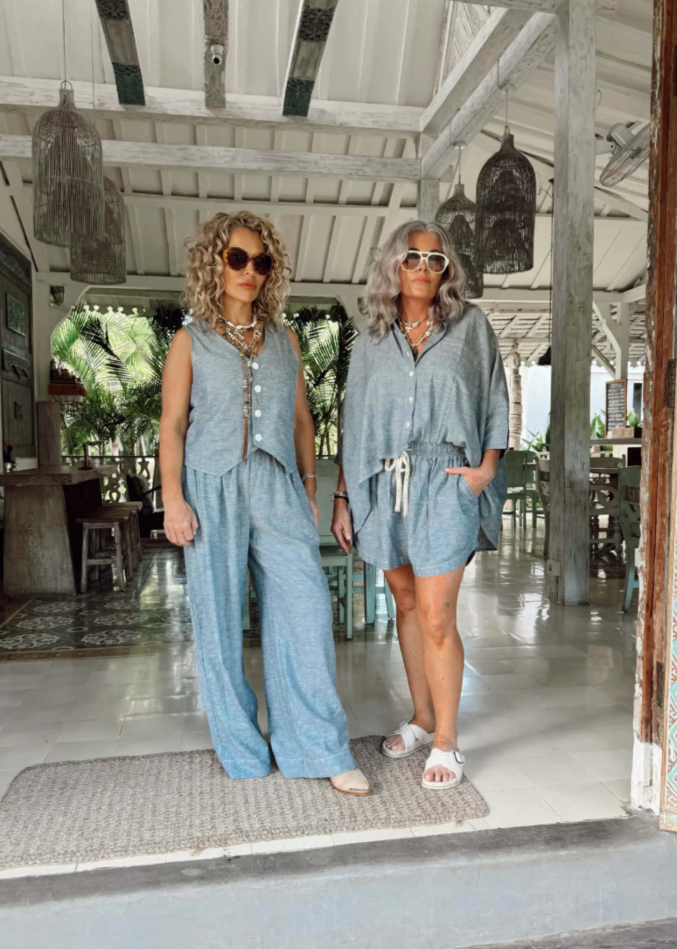 Saloon Linen Vest - Denim Look