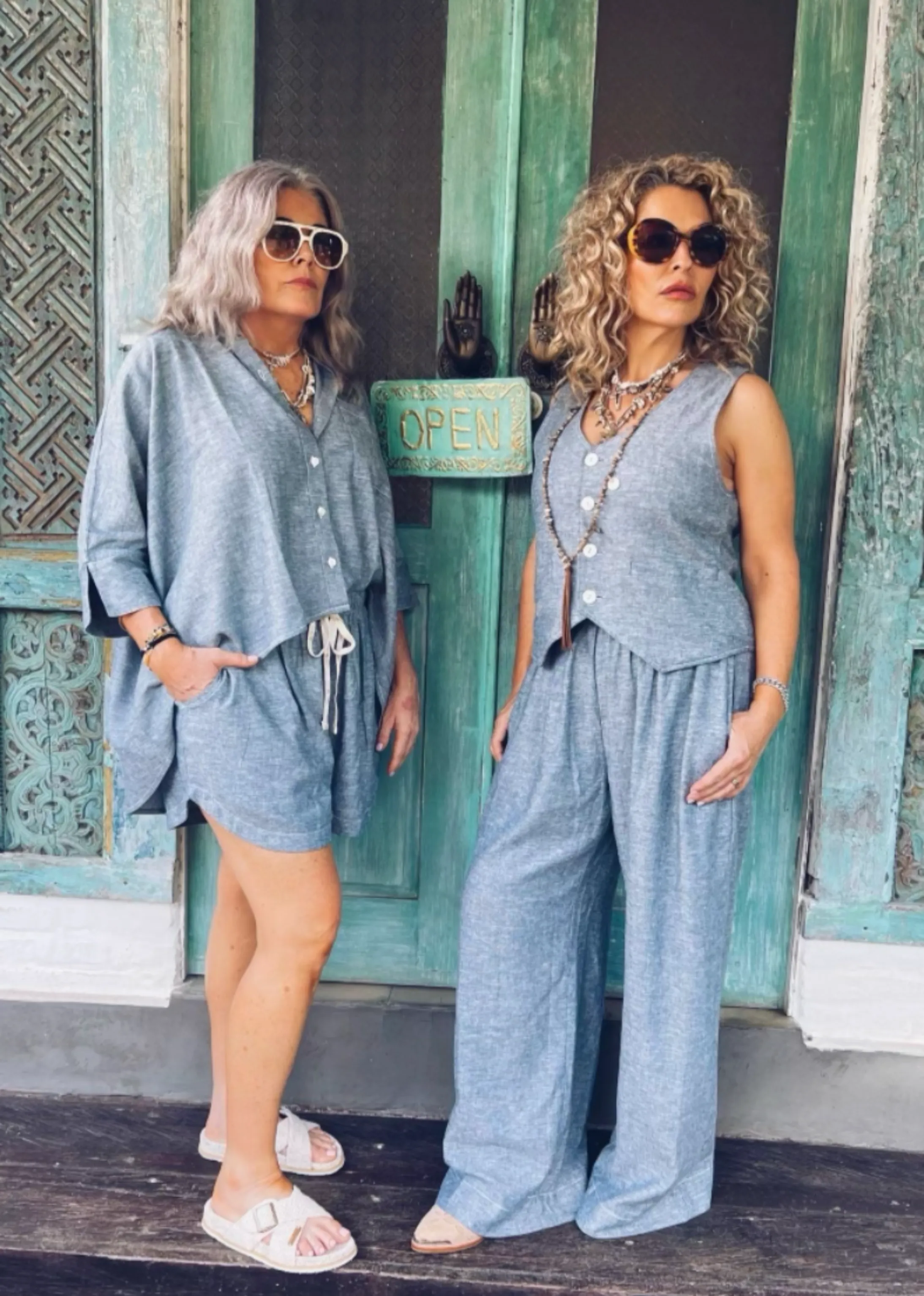 Saloon Linen Vest - Denim Look