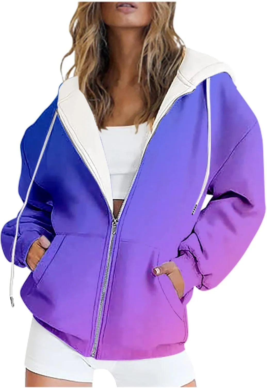 SAMST Women's Oversized Zip Up Hoodies Sweatshirts Y2K Clothes Teen Girl Fall Casual Drawstring Jackets with Pockets