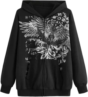 Sastianaen Zip Up Hoodies for Women Y2k Vintage Gothic Sweatshirt Oversized Graphic Hoodie Fairy Grunge Jackets