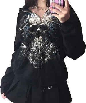 Sastianaen Zip Up Hoodies for Women Y2k Vintage Gothic Sweatshirt Oversized Graphic Hoodie Fairy Grunge Jackets