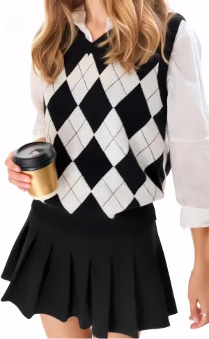 SELINK Boys Girls School Uniform Sweater Vest V Neck Soft Comfy Pullover Trendy Argyle Knitted Waistcoat Vest