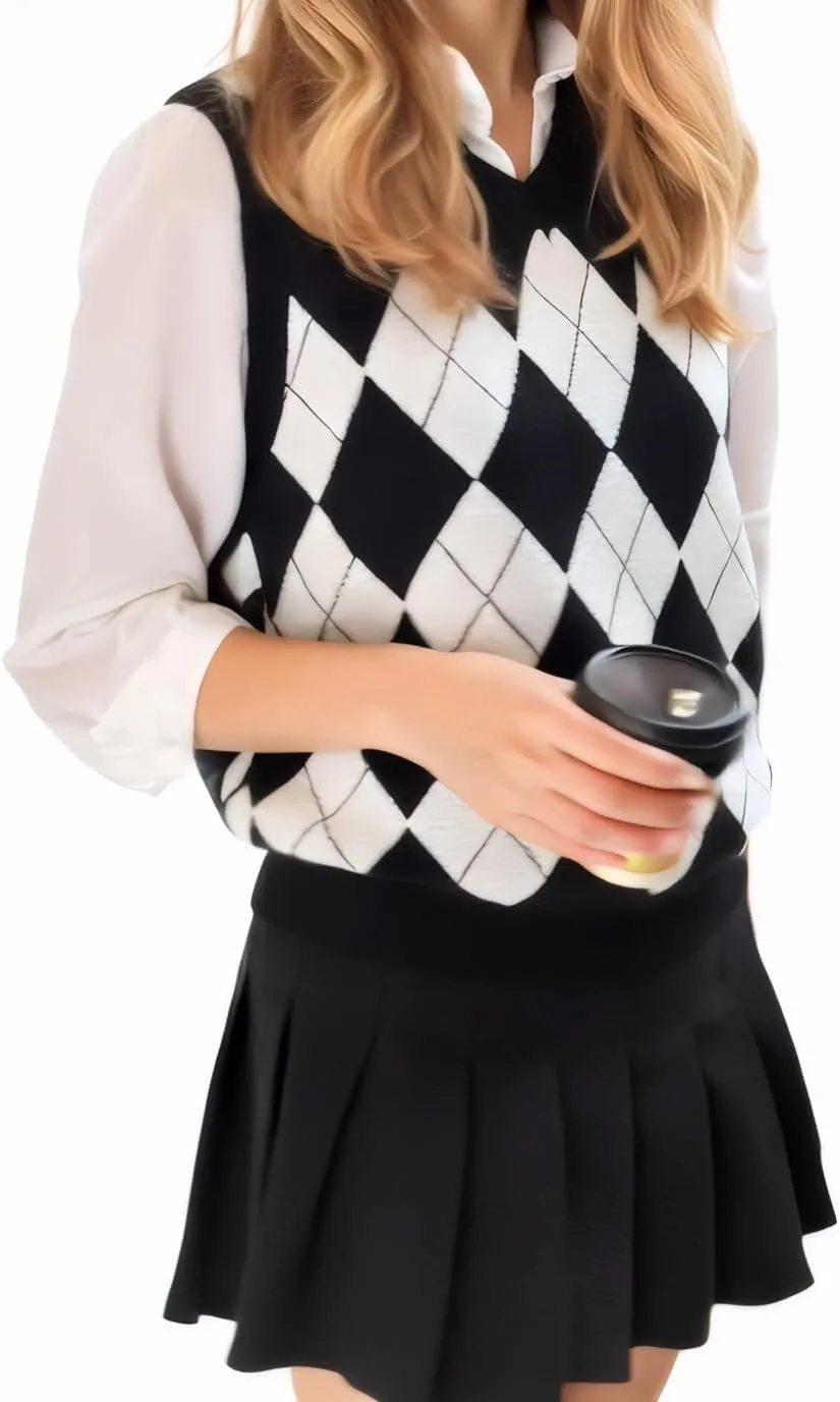SELINK Boys Girls School Uniform Sweater Vest V Neck Soft Comfy Pullover Trendy Argyle Knitted Waistcoat Vest