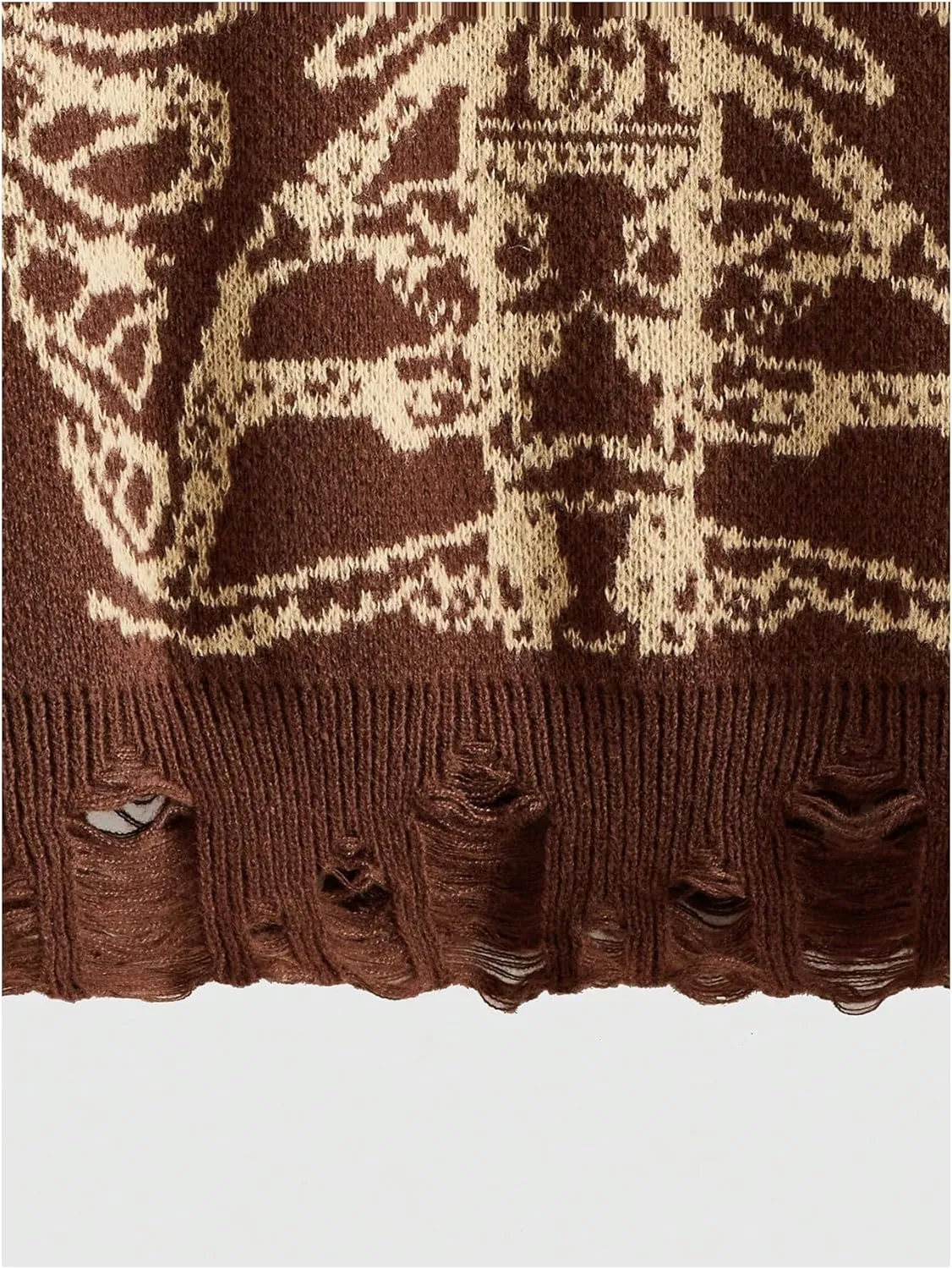 SHENHE Women's Oversized Skeleton Pattern Ripped Round Neck Sweater Pullover