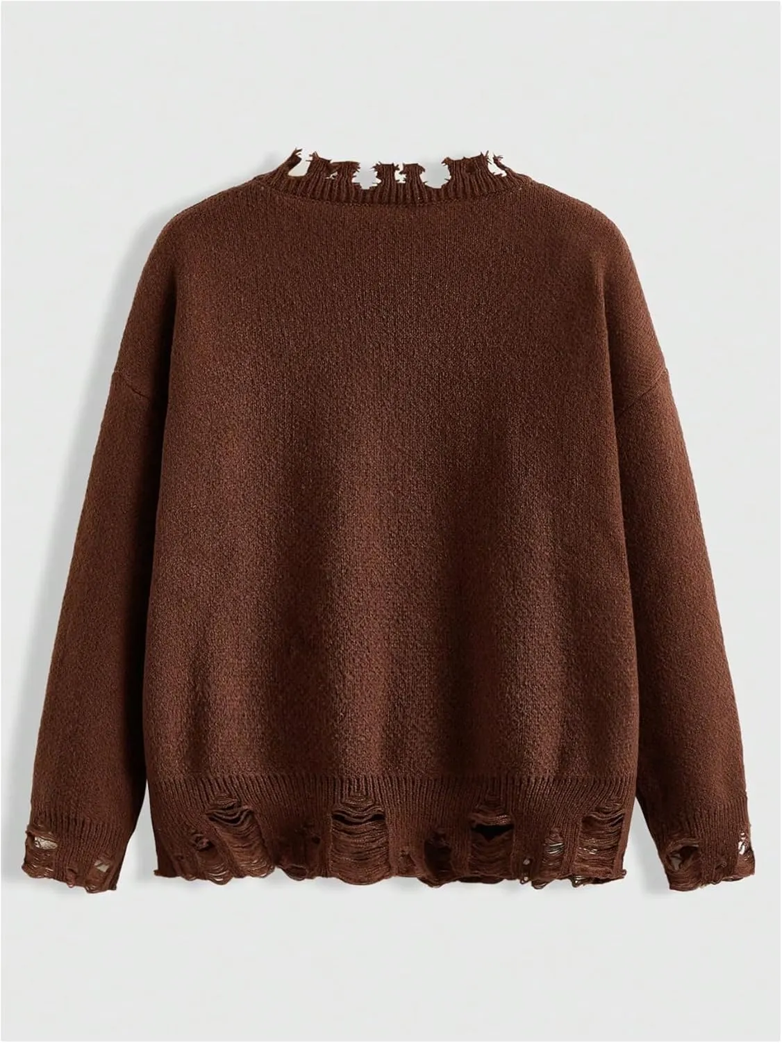 SHENHE Women's Oversized Skeleton Pattern Ripped Round Neck Sweater Pullover