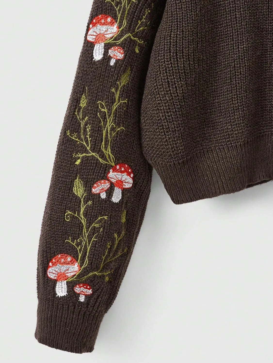 SHENHE Women's Plus Size Turtleneck Long Sleeve Embroidered Mushroom Knitted Sweater Pullover