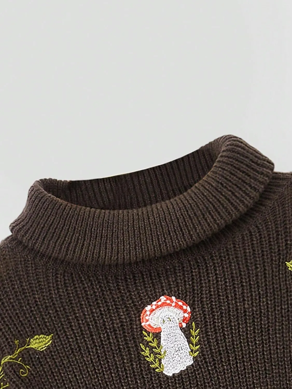 SHENHE Women's Plus Size Turtleneck Long Sleeve Embroidered Mushroom Knitted Sweater Pullover