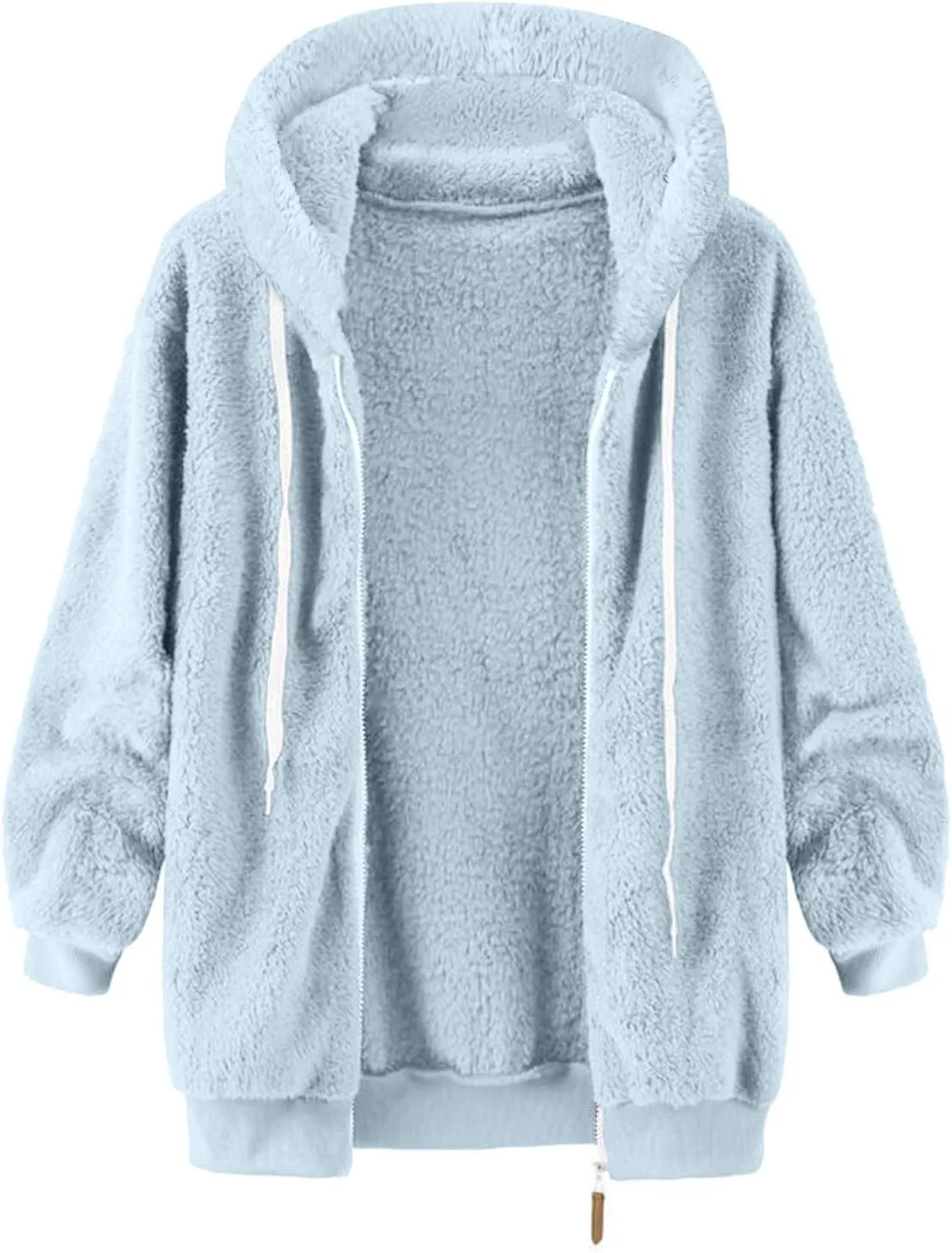 Sherpa Fleece Jacket For Women Full Zip Oversized Long Sleeve Hooded Fuzzy Cardigan Coat Fashion Winter Outwear