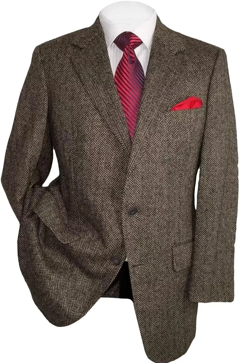 SHUZHXLZANGY Tweed Blazer Men Sport Coats and Blazers for Men Slim Fit Herringbone Suit Jacket