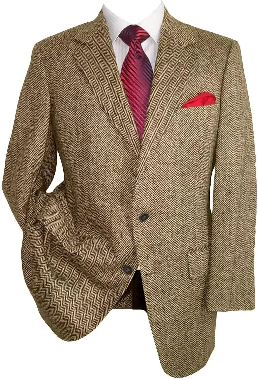 SHUZHXLZANGY Tweed Blazer Men Sport Coats and Blazers for Men Slim Fit Herringbone Suit Jacket