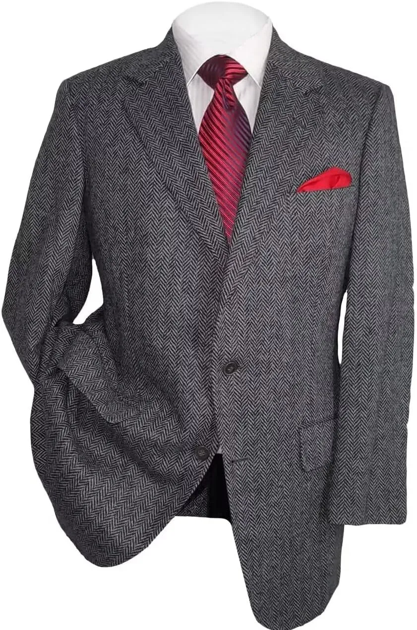 SHUZHXLZANGY Tweed Blazer Men Sport Coats and Blazers for Men Slim Fit Herringbone Suit Jacket