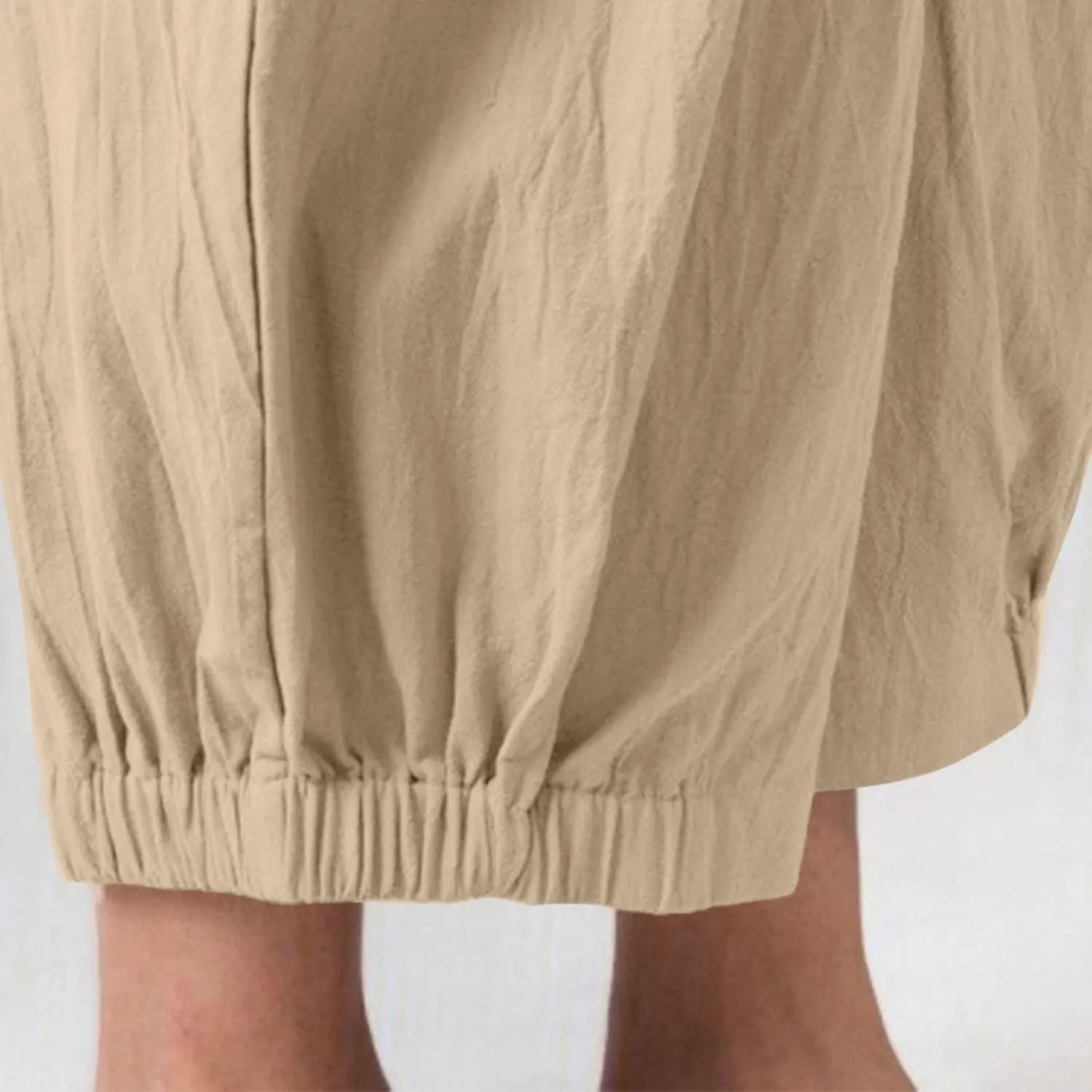 SMIDOW Women's Capris and Cropped Pants Dressy Casual Cotton Linen Pant Elastic High Waist Loose Wide Leg Long Trousers