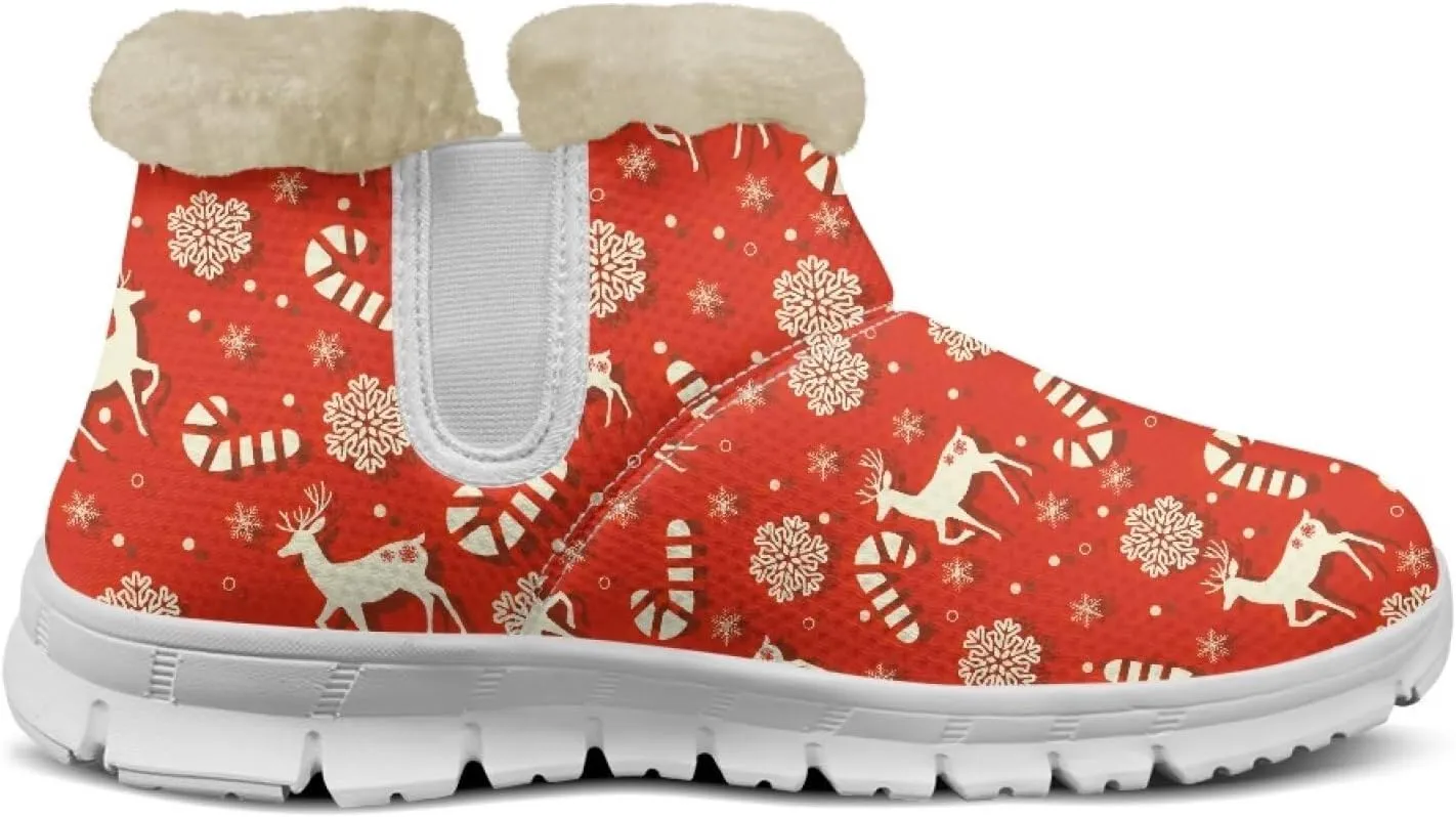 Snow Boots for Womens Non-Slip Comfortable Booties Waterproof Fleece Ankle Boots Mid Boot Flat Heel Fashion Bootie