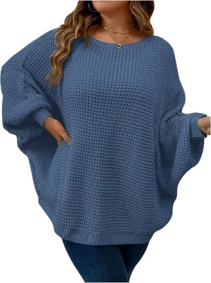 SOLY HUX Women's Plus Size Crewneck Long Sleeve Casual Oversized Sweater Pullover Tops