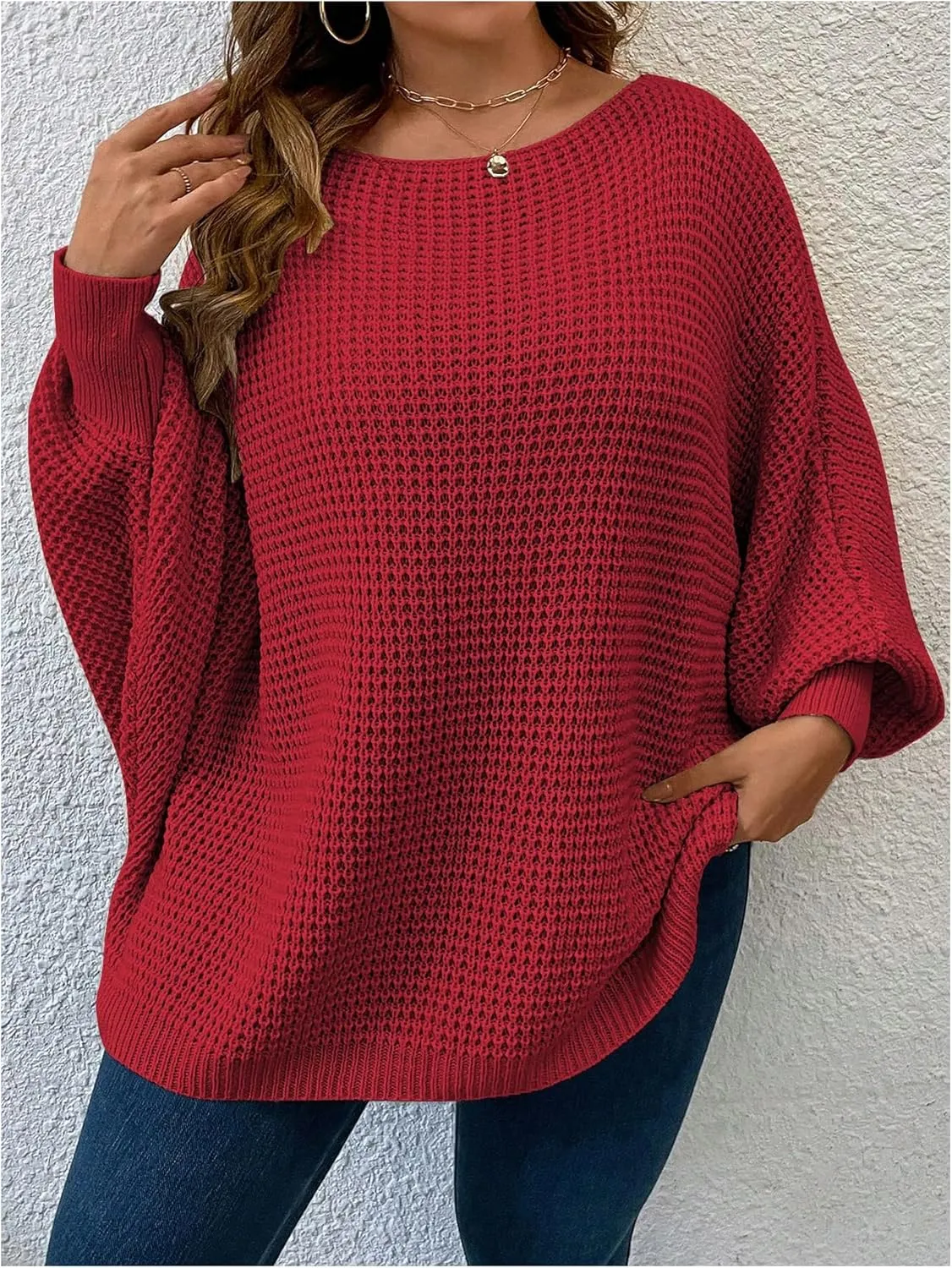 SOLY HUX Women's Plus Size Crewneck Long Sleeve Casual Oversized Sweater Pullover Tops