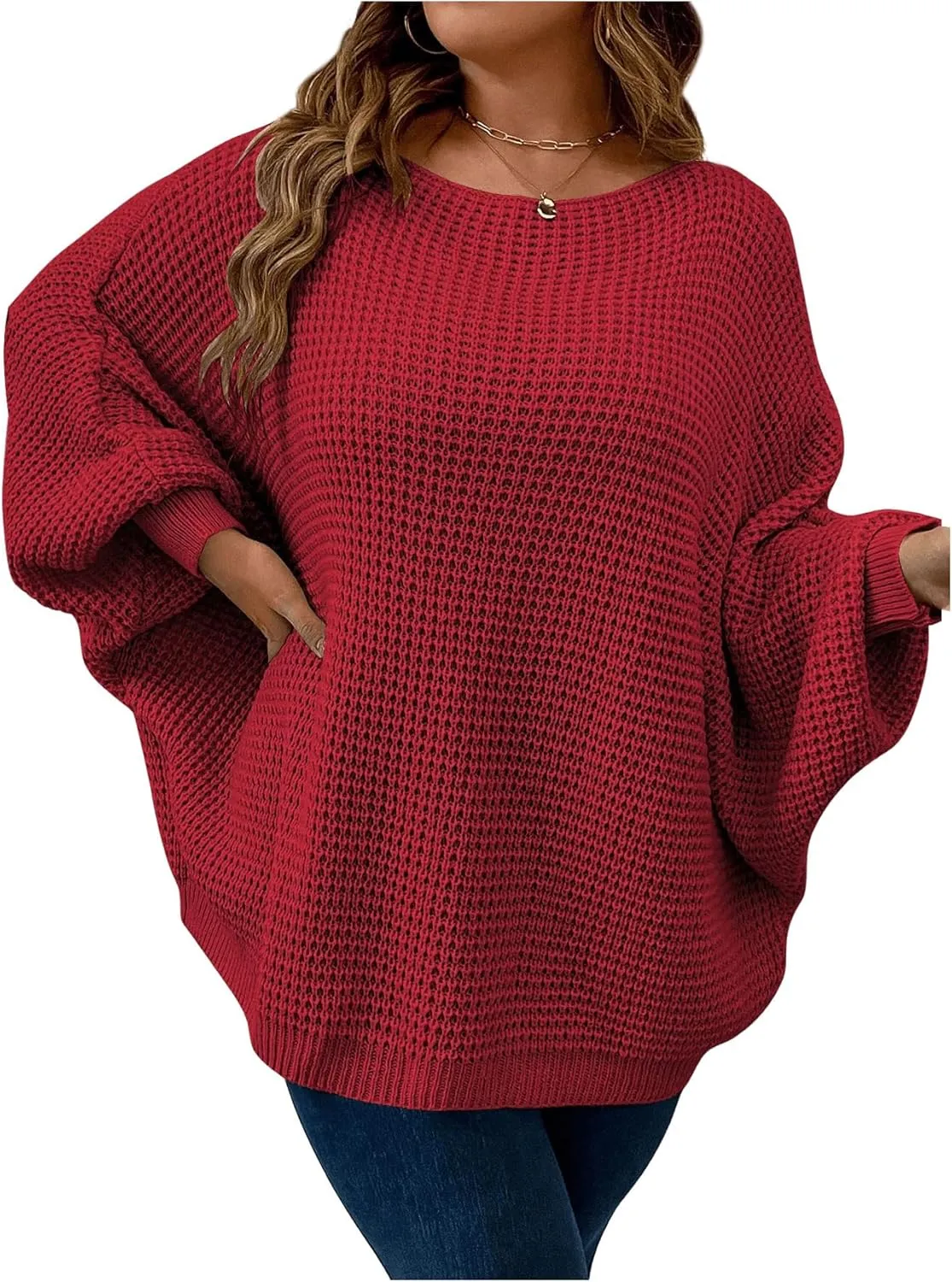 SOLY HUX Women's Plus Size Crewneck Long Sleeve Casual Oversized Sweater Pullover Tops