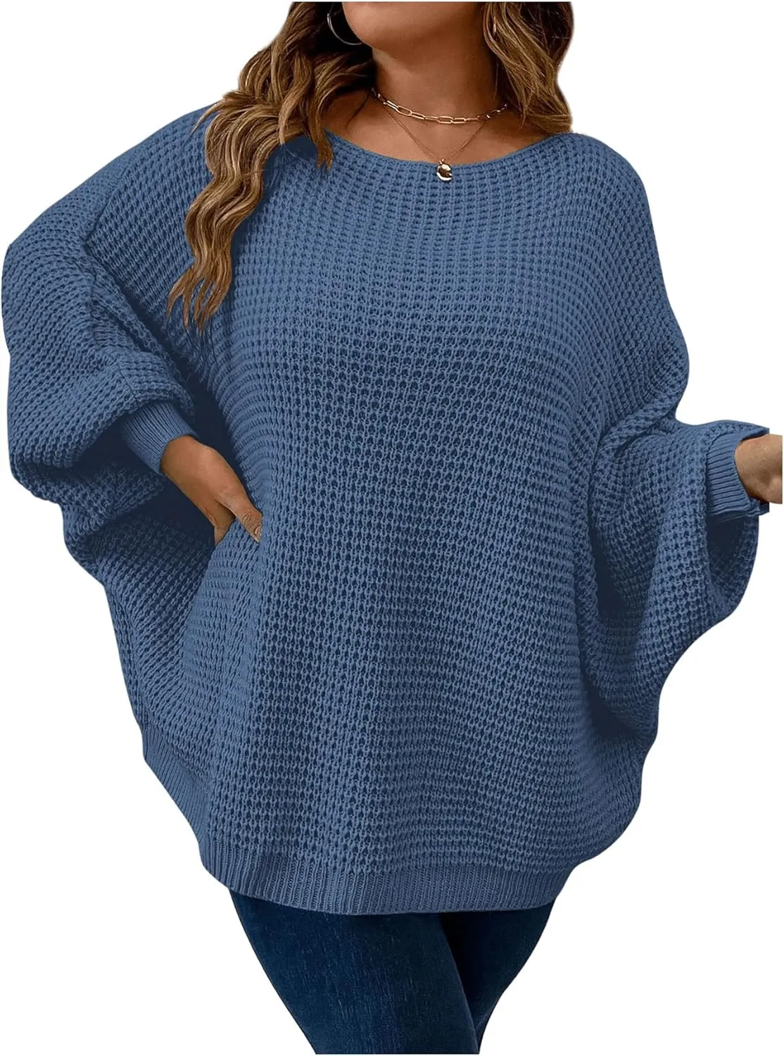 SOLY HUX Women's Plus Size Crewneck Long Sleeve Casual Oversized Sweater Pullover Tops