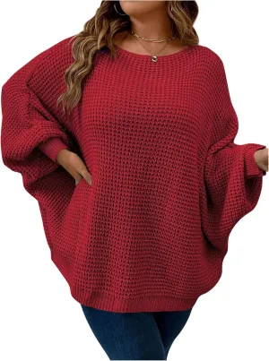 SOLY HUX Women's Plus Size Crewneck Long Sleeve Casual Oversized Sweater Pullover Tops