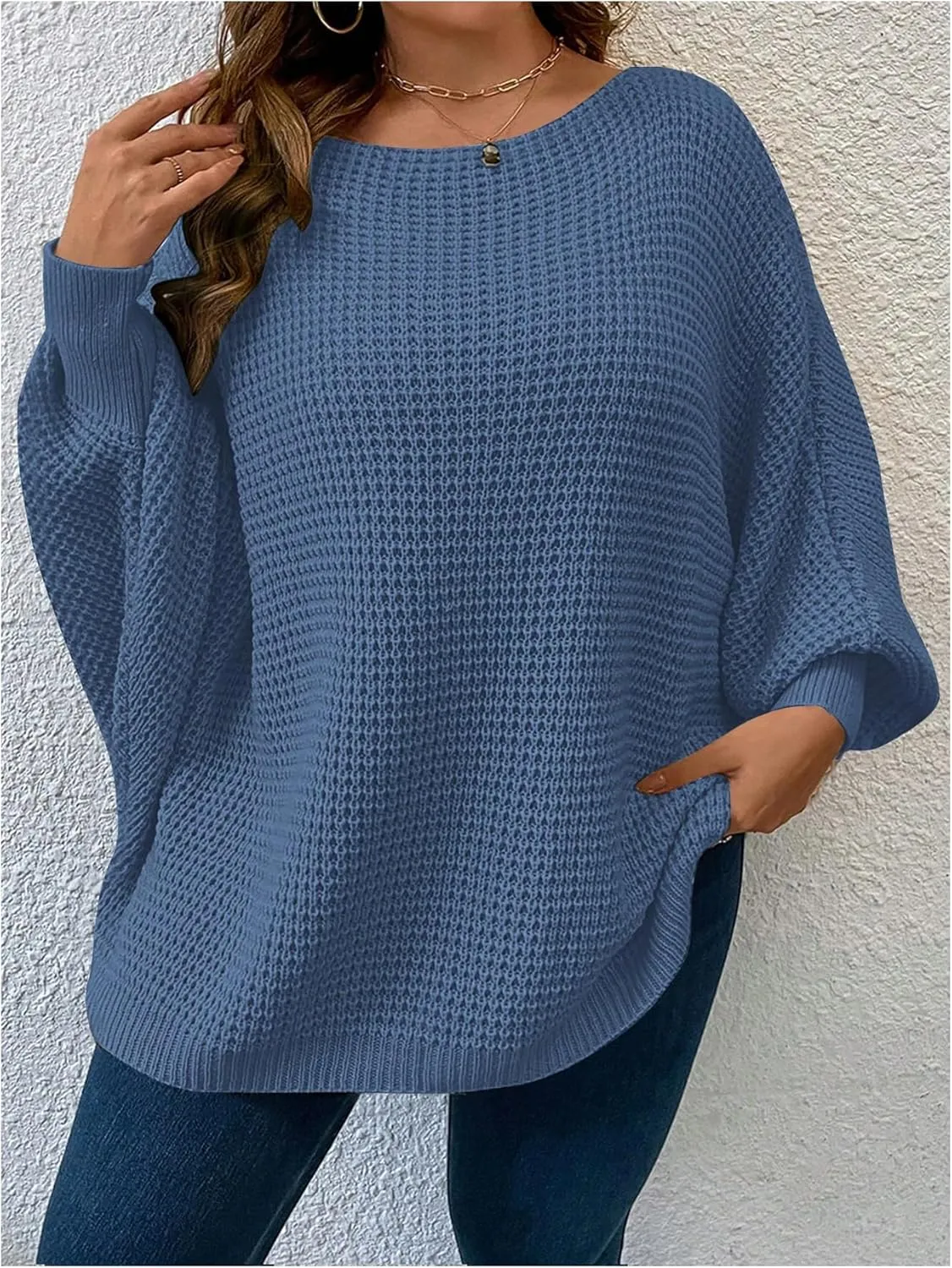 SOLY HUX Women's Plus Size Crewneck Long Sleeve Casual Oversized Sweater Pullover Tops