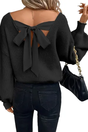 Spring Tops for Women 2025| Sexy, Deep V Neck, Bow, Backless, Long Sleeve, Oversized, Pullovers, Knit Sweater, S-XL
