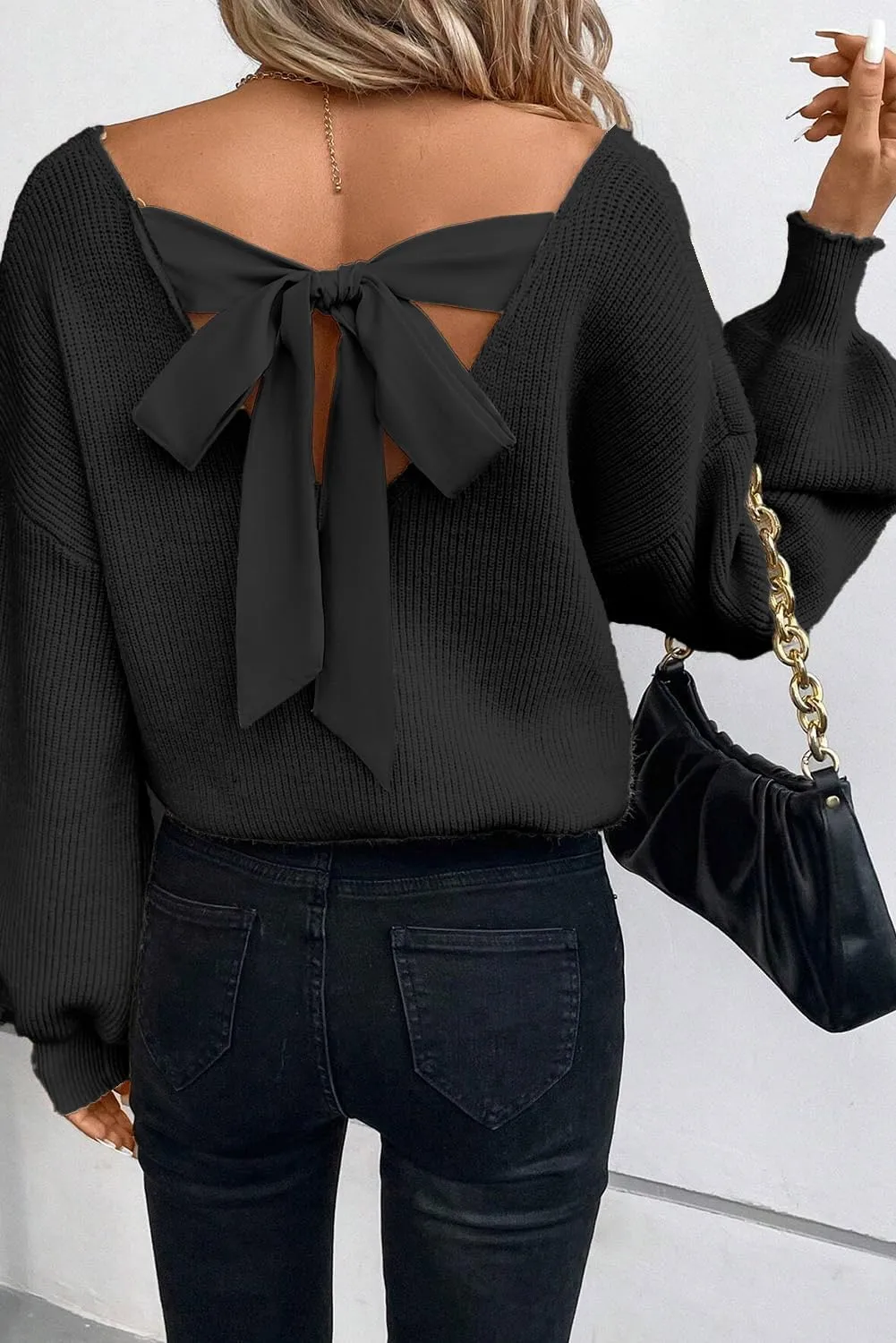 Spring Tops for Women 2025| Sexy, Deep V Neck, Bow, Backless, Long Sleeve, Oversized, Pullovers, Knit Sweater, S-XL