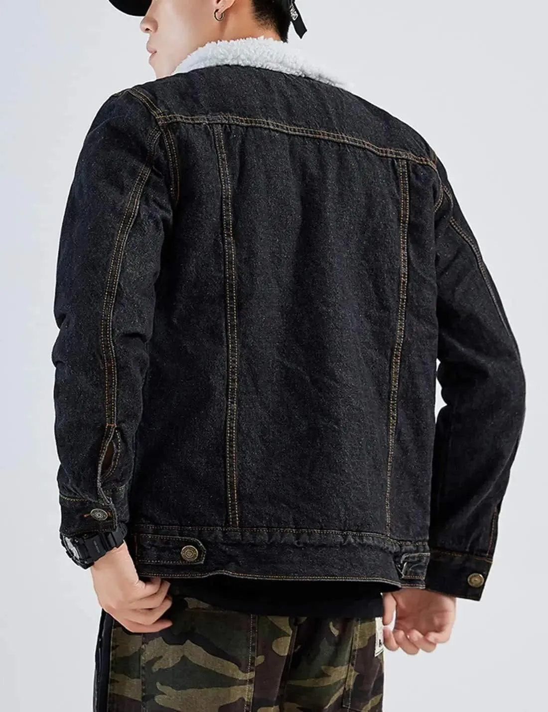 Springrain Men's Sherpa Fleece Lined Denim Jacket Warm Winter Trucker Jacket Cowboy Jean Jacket