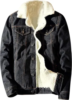 Springrain Men's Sherpa Fleece Lined Denim Jacket Warm Winter Trucker Jacket Cowboy Jean Jacket