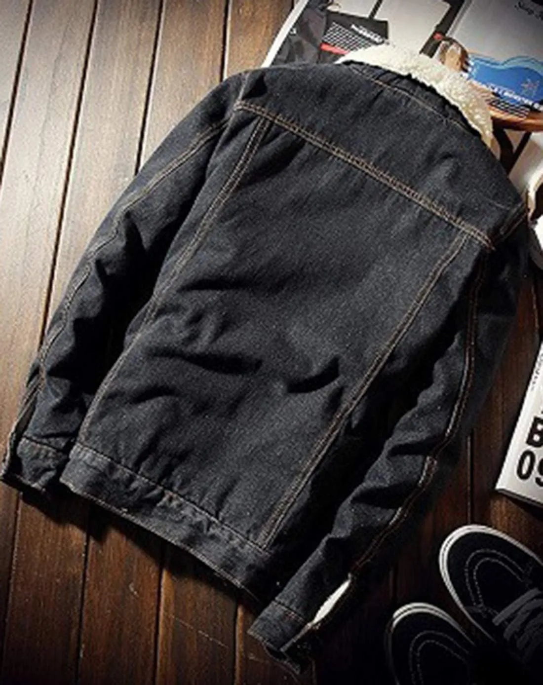 Springrain Men's Sherpa Fleece Lined Denim Jacket Warm Winter Trucker Jacket Cowboy Jean Jacket