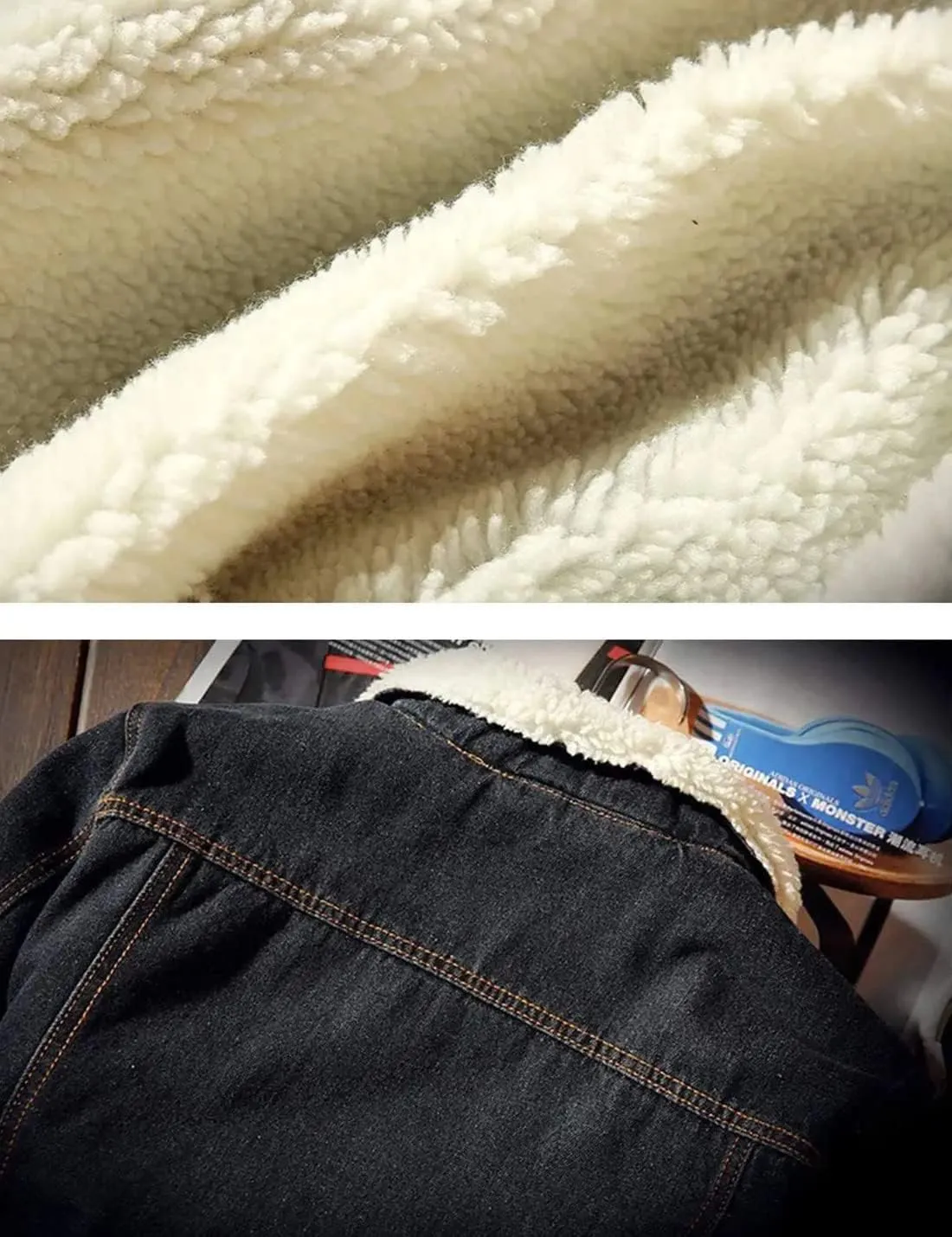 Springrain Men's Sherpa Fleece Lined Denim Jacket Warm Winter Trucker Jacket Cowboy Jean Jacket
