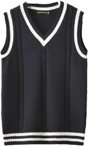 Striped White Knitted Sweaters for Men Blue Sleeveless Clothes V Neck Vest Red Waistcoat Jumpers Sweat-Shirt