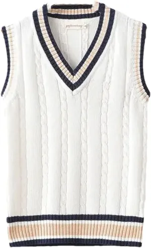 Striped White Knitted Sweaters for Men Blue Sleeveless Clothes V Neck Vest Red Waistcoat Jumpers Sweat-Shirt