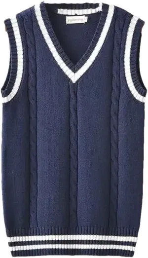Striped White Knitted Sweaters for Men Blue Sleeveless Clothes V Neck Vest Red Waistcoat Jumpers Sweat-Shirt